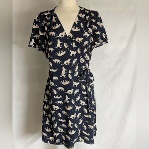 J. Crew Navy Wrap Dress Size 10 Leopard Animal Print V Neckline